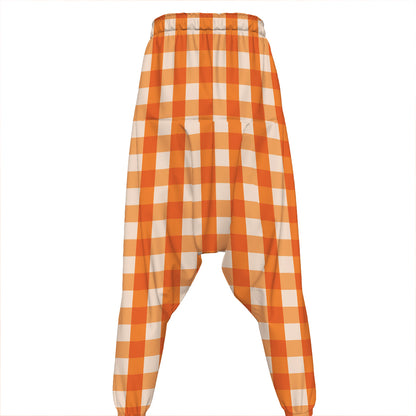 Burnt Orange And White Check Print Hammer Pants
