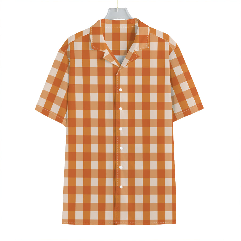 Burnt Orange And White Check Print Hawaiian Shirt