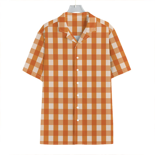 Burnt Orange And White Check Print Hawaiian Shirt