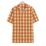 Burnt Orange And White Check Print Hawaiian Shirt