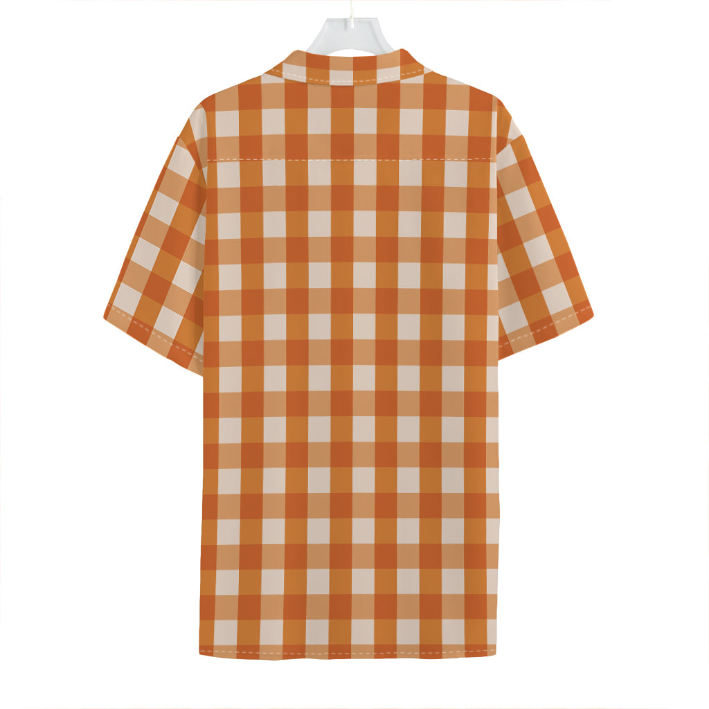 Burnt Orange And White Check Print Hawaiian Shirt