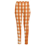 Burnt Orange And White Check Print High-Waisted Pocket Leggings