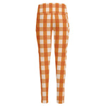 Burnt Orange And White Check Print High-Waisted Pocket Leggings