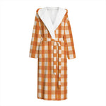Burnt Orange And White Check Print Hooded Bathrobe