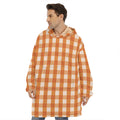 Burnt Orange And White Check Print Hoodie Blanket
