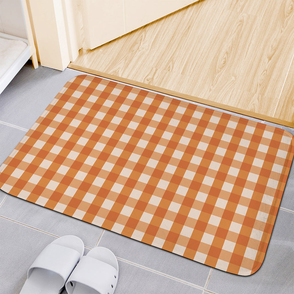 Burnt Orange And White Check Print Indoor Door Mat