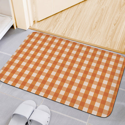 Burnt Orange And White Check Print Indoor Door Mat