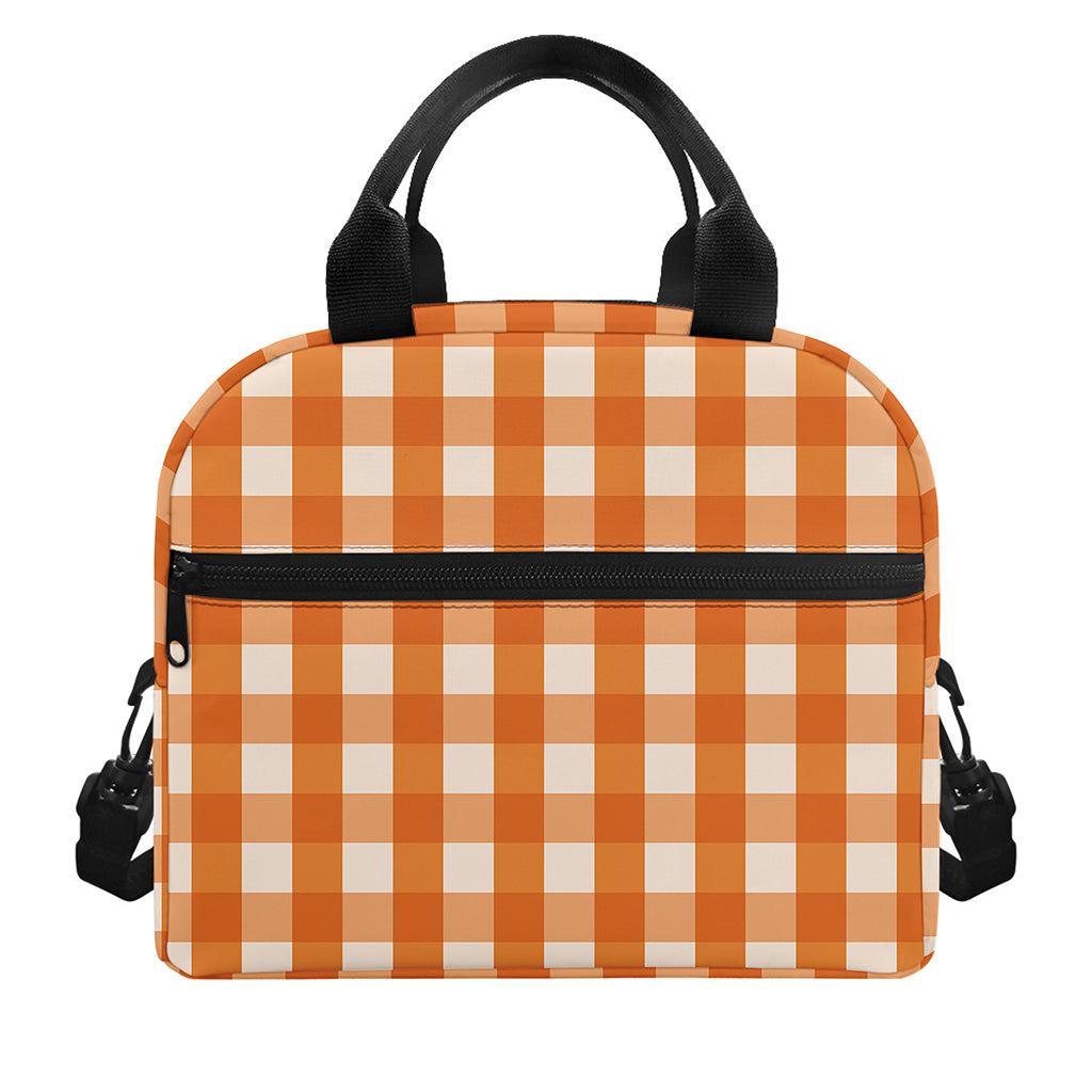 Burnt Orange And White Check Print Insulated Lunch Bag