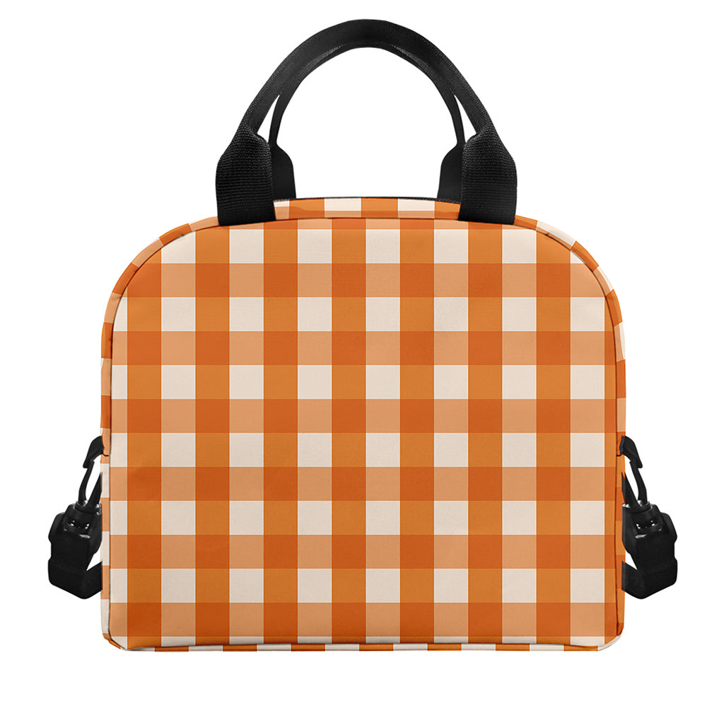 Burnt Orange And White Check Print Insulated Lunch Bag