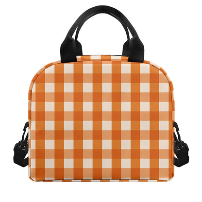 Burnt Orange And White Check Print Insulated Lunch Bag