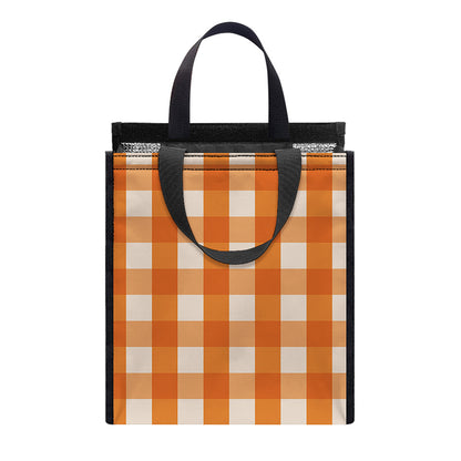 Burnt Orange And White Check Print Insulated Lunch Tote