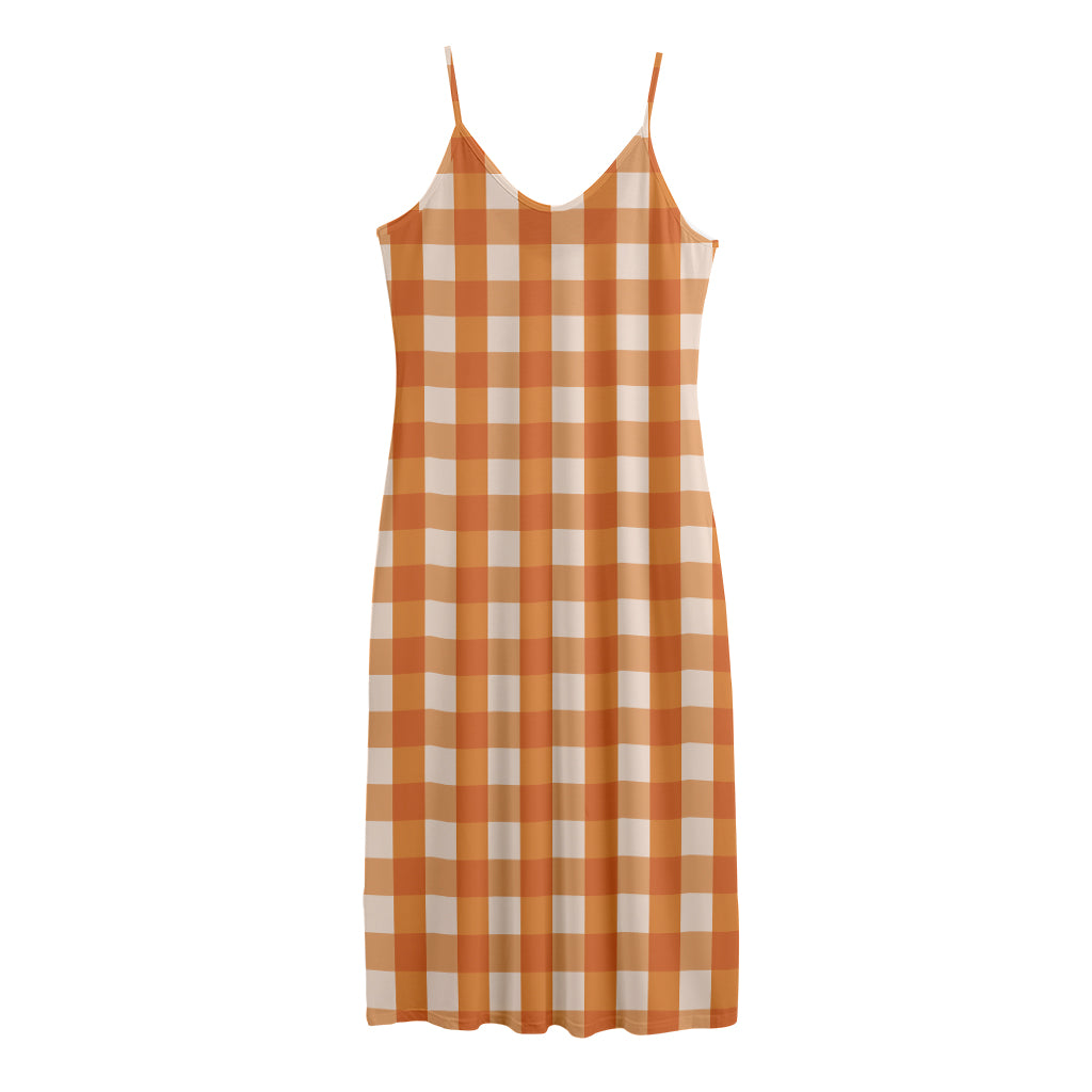 Burnt Orange And White Check Print Jersey Midi Cami Dress