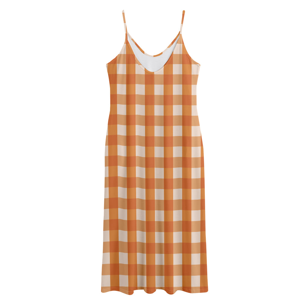 Burnt Orange And White Check Print Jersey Midi Cami Dress