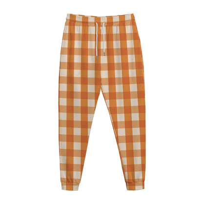 Burnt Orange And White Check Print Jogger Pants