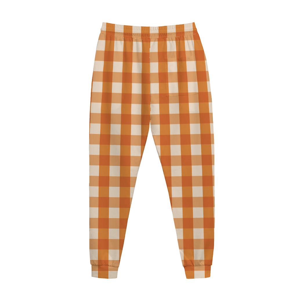 Burnt Orange And White Check Print Jogger Pants