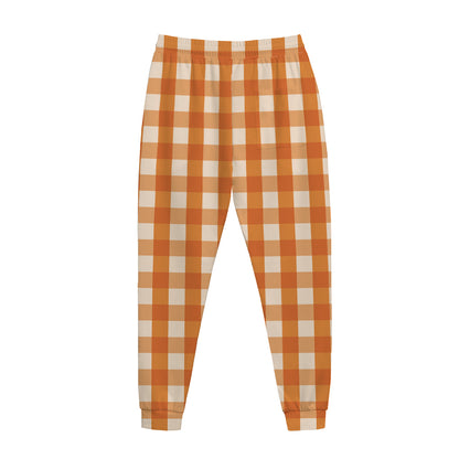 Burnt Orange And White Check Print Jogger Pants