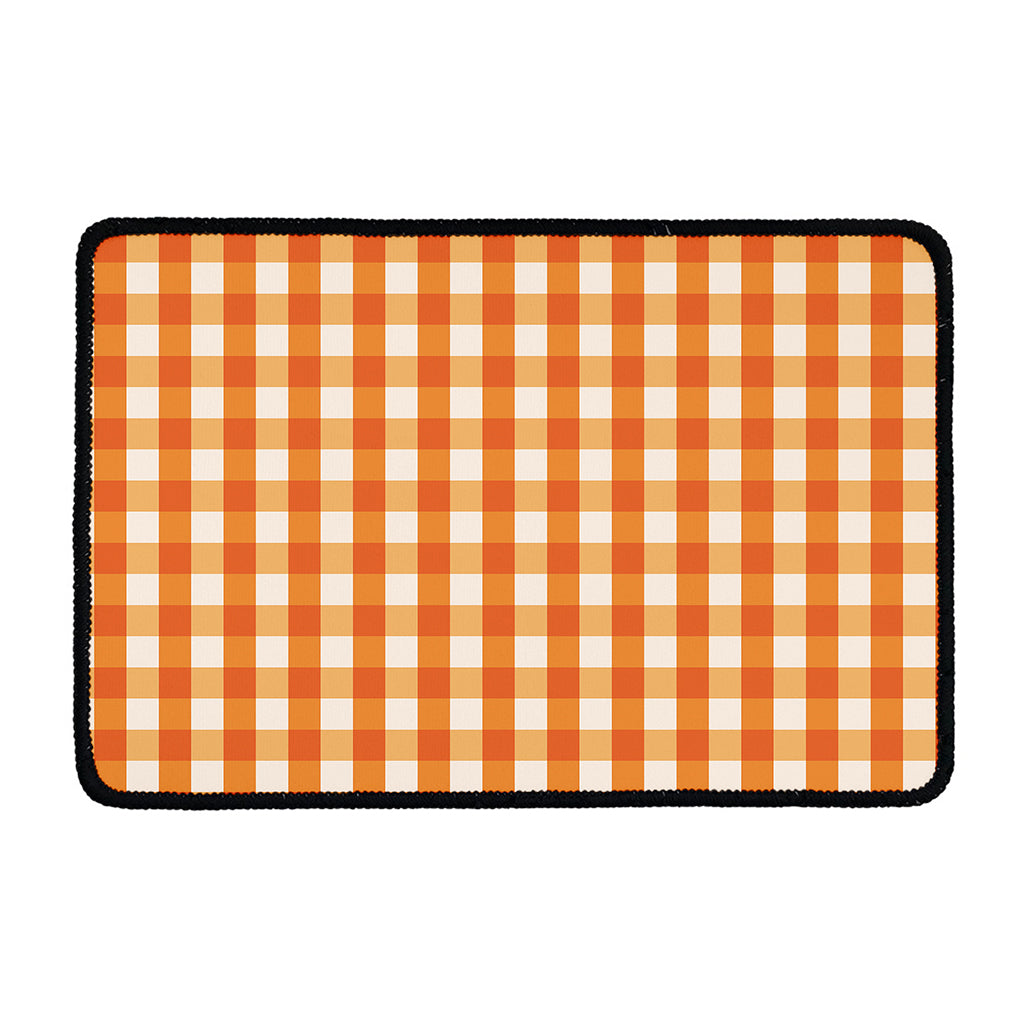 Burnt Orange And White Check Print Kitchen Mat