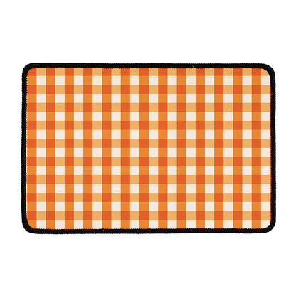 Burnt Orange And White Check Print Kitchen Mat