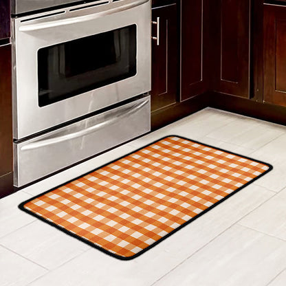 Burnt Orange And White Check Print Kitchen Mat