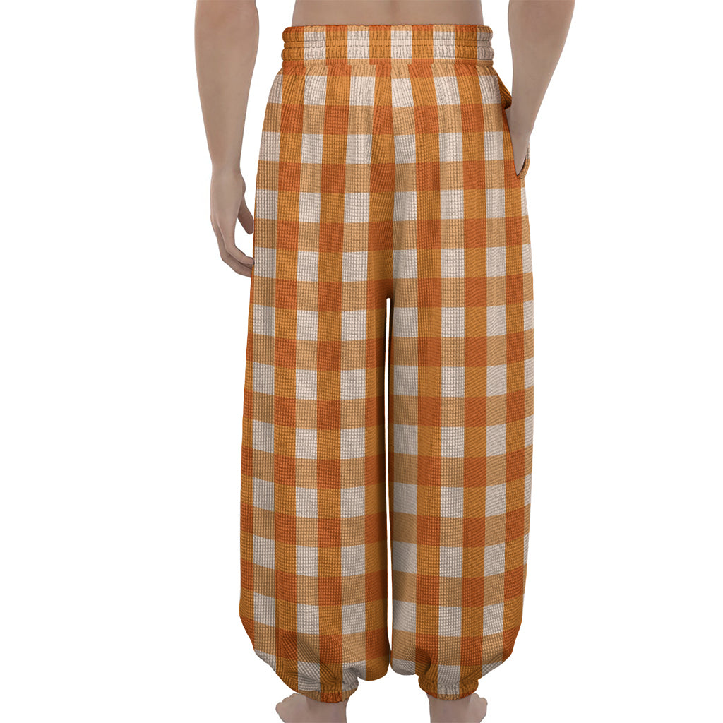 Burnt Orange And White Check Print Lantern Pants