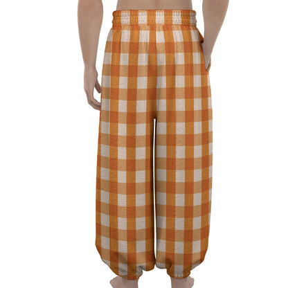 Burnt Orange And White Check Print Lantern Pants
