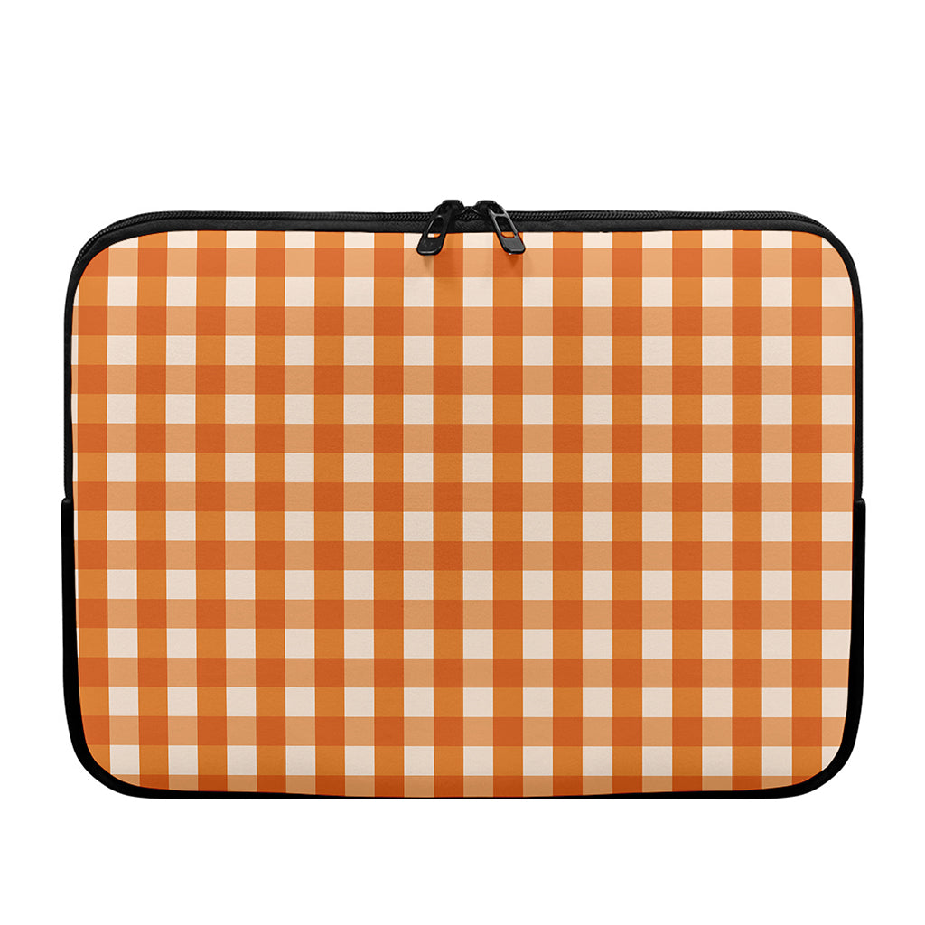 Burnt Orange And White Check Print Laptop Sleeve