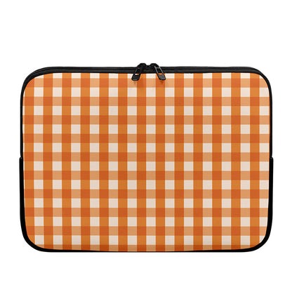 Burnt Orange And White Check Print Laptop Sleeve