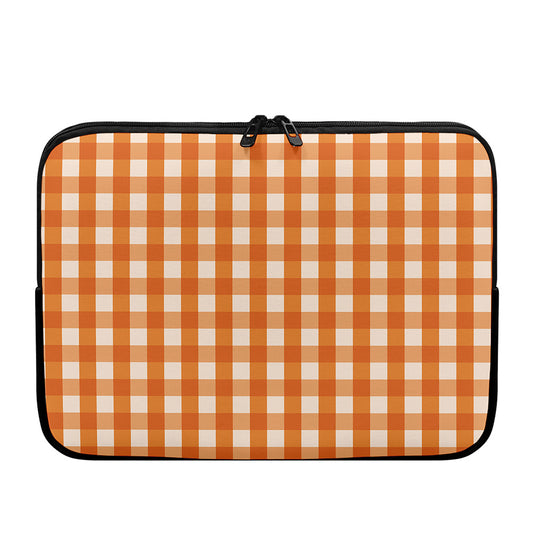 Burnt Orange And White Check Print Laptop Sleeve
