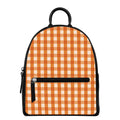 Burnt Orange And White Check Print Leather Backpack