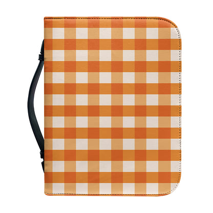 Burnt Orange And White Check Print Leather Bible Cover