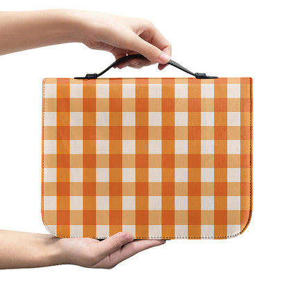 Burnt Orange And White Check Print Leather Bible Cover