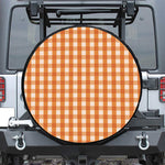 Burnt Orange And White Check Print Leather Spare Tire Cover