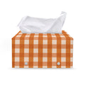 Burnt Orange And White Check Print Leather Tissue Box Cover
