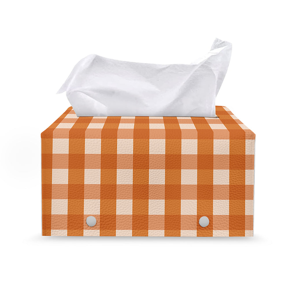 Burnt Orange And White Check Print Leather Tissue Box Cover