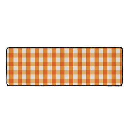 Burnt Orange And White Check Print Long Kitchen Mat