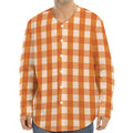 Burnt Orange And White Check Print Long Sleeve Baseball Jersey