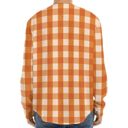 Burnt Orange And White Check Print Long Sleeve Baseball Jersey