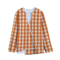 Burnt Orange And White Check Print Long Sleeve Short Coat