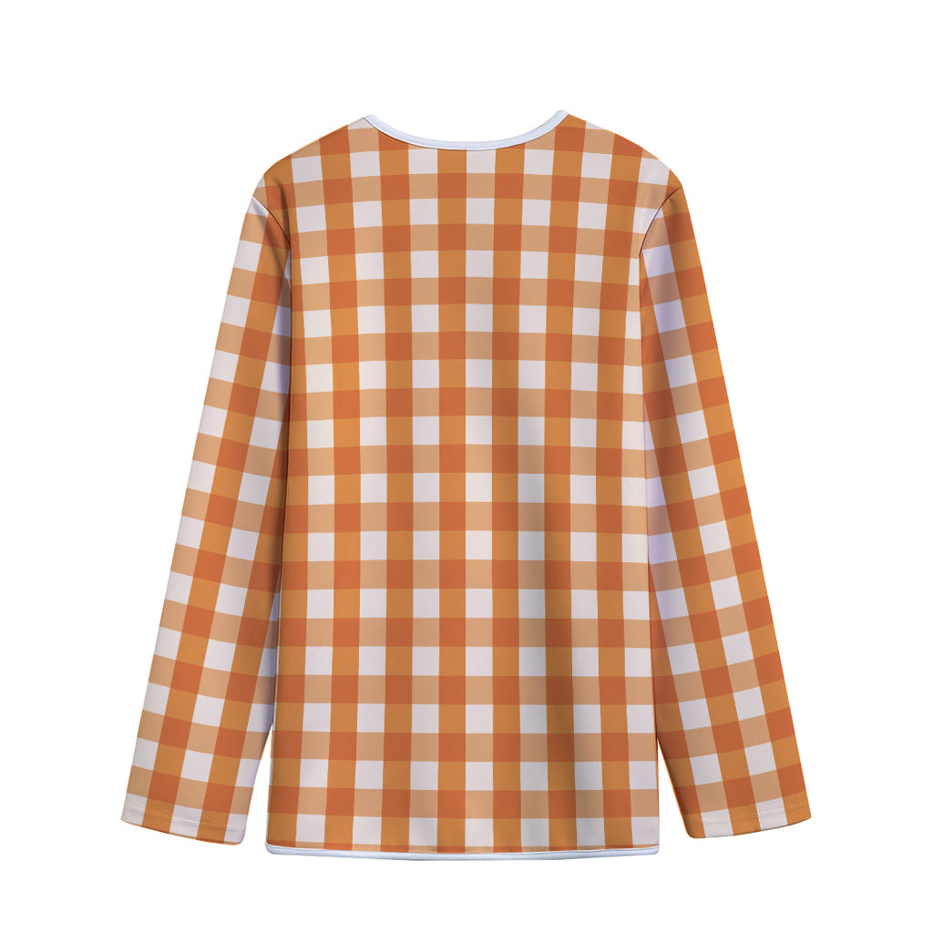 Burnt Orange And White Check Print Long Sleeve Short Coat