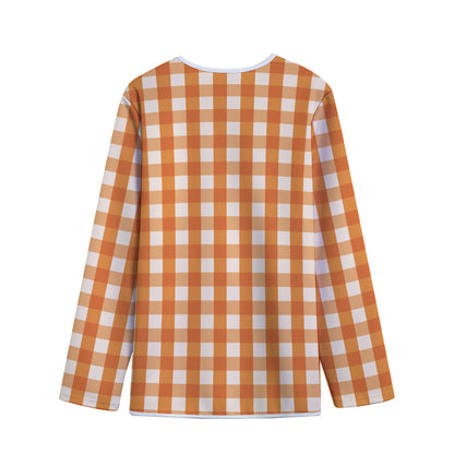 Burnt Orange And White Check Print Long Sleeve Short Coat