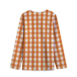 Burnt Orange And White Check Print Long Sleeve Short Coat