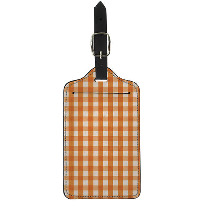 Burnt Orange And White Check Print Luggage Tag