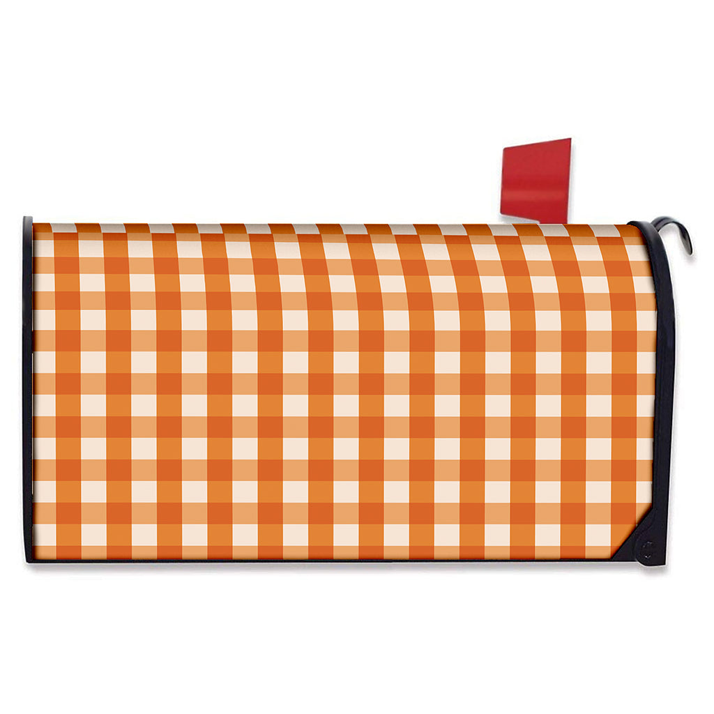 Burnt Orange And White Check Print Mailbox Cover