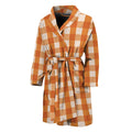 Burnt Orange And White Check Print Men's Bathrobe
