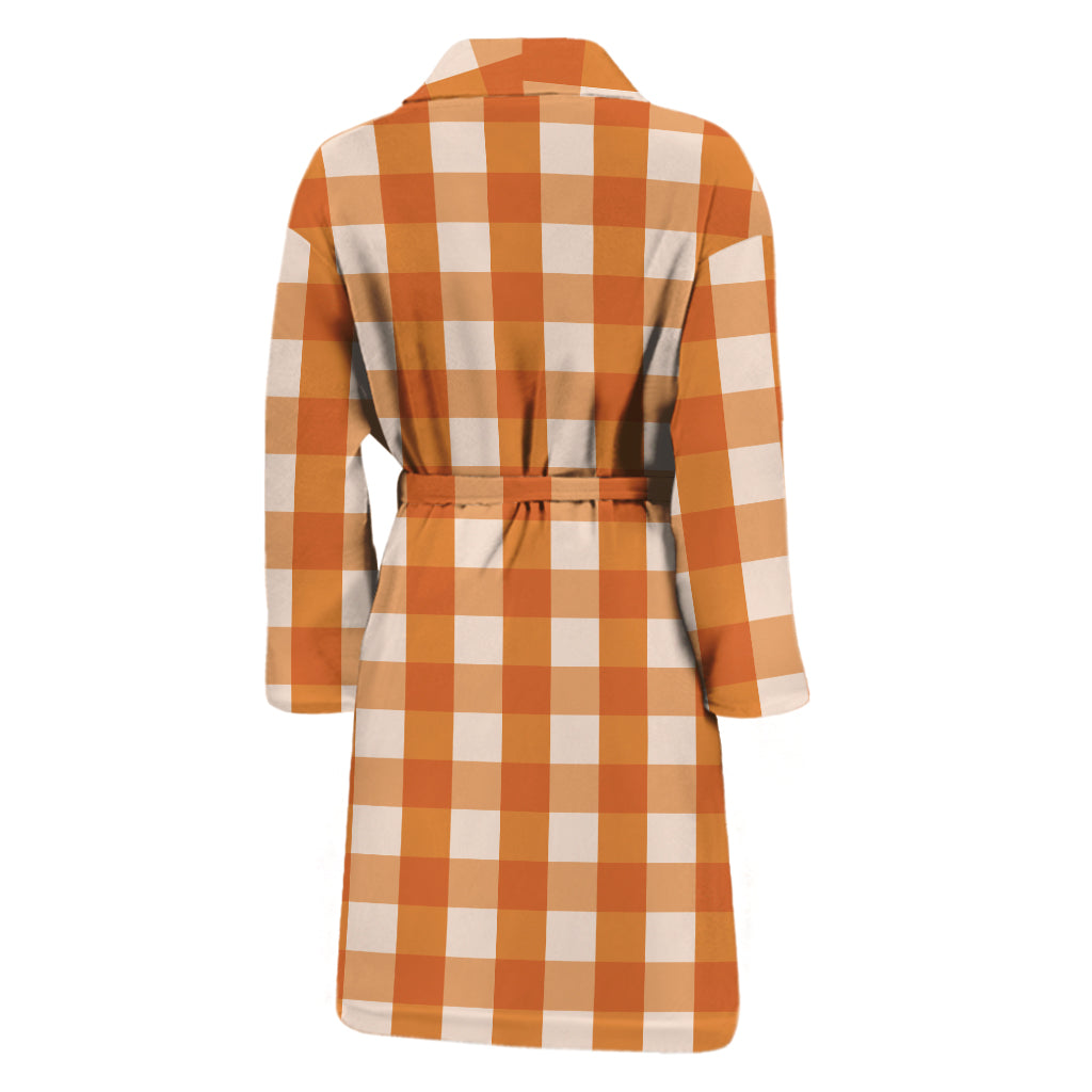 Burnt Orange And White Check Print Men's Bathrobe