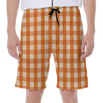 Burnt Orange And White Check Print Men's Beach Shorts