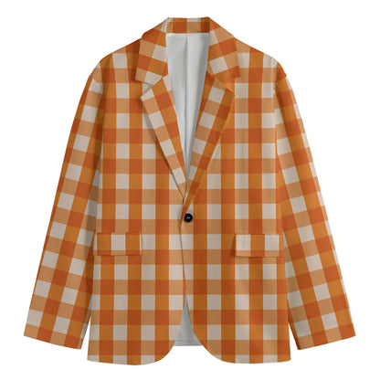 Burnt Orange And White Check Print Men's Blazer