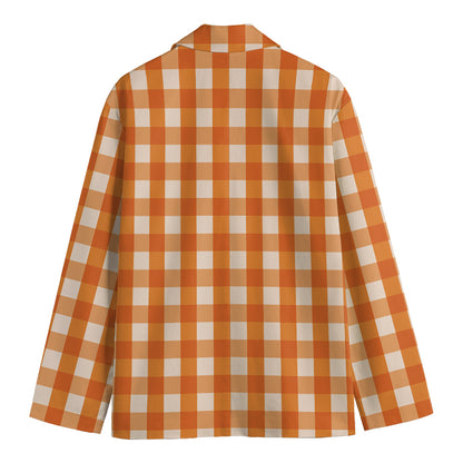 Burnt Orange And White Check Print Men's Blazer