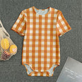 Burnt Orange And White Check Print Men's Bodysuit