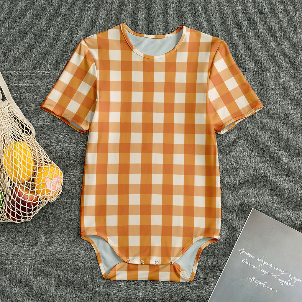 Burnt Orange And White Check Print Men's Bodysuit